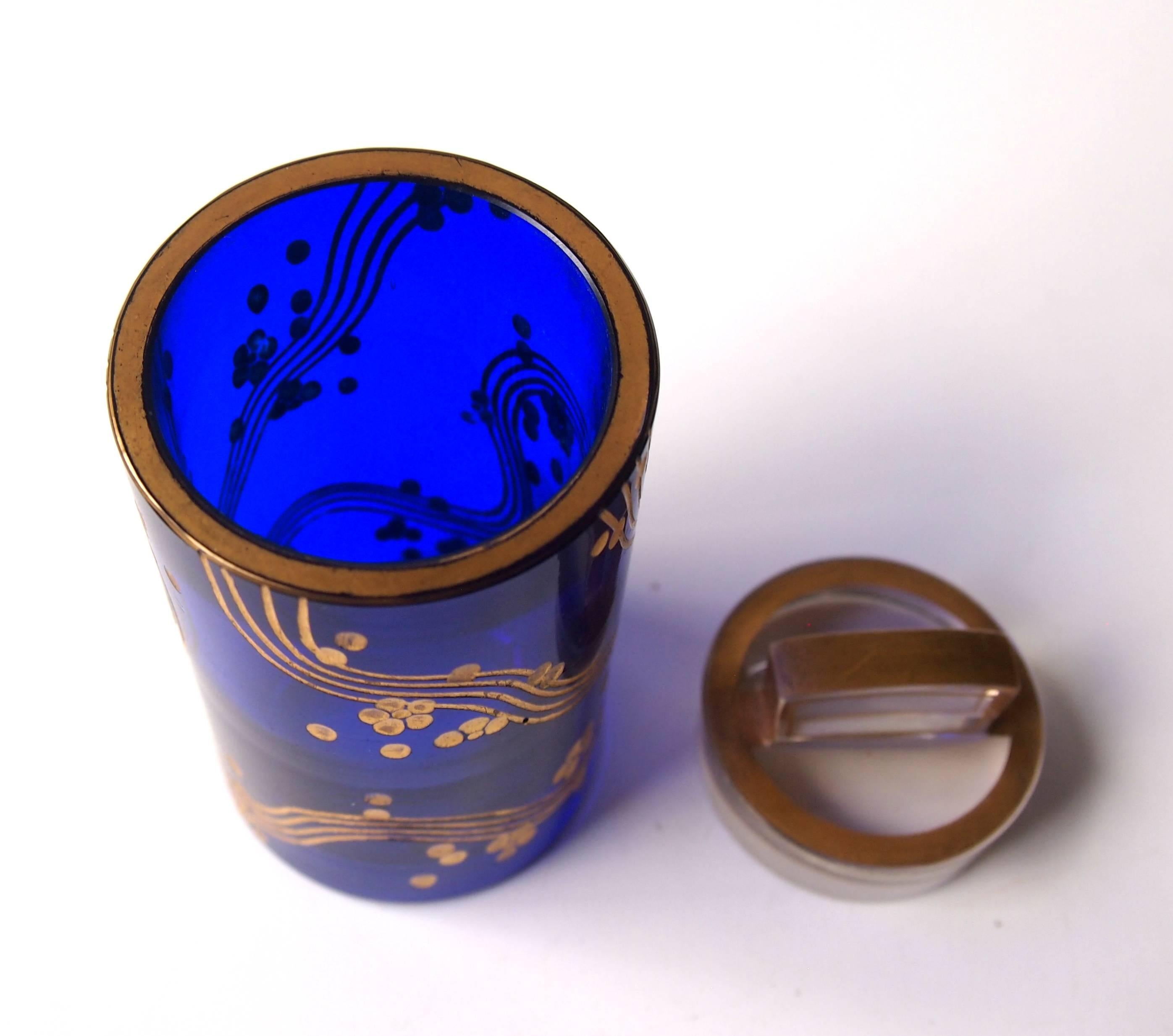 Blue and Gold Art Deco Fachschule Haida Ortel Pot and Cover In Excellent Condition In London, GB