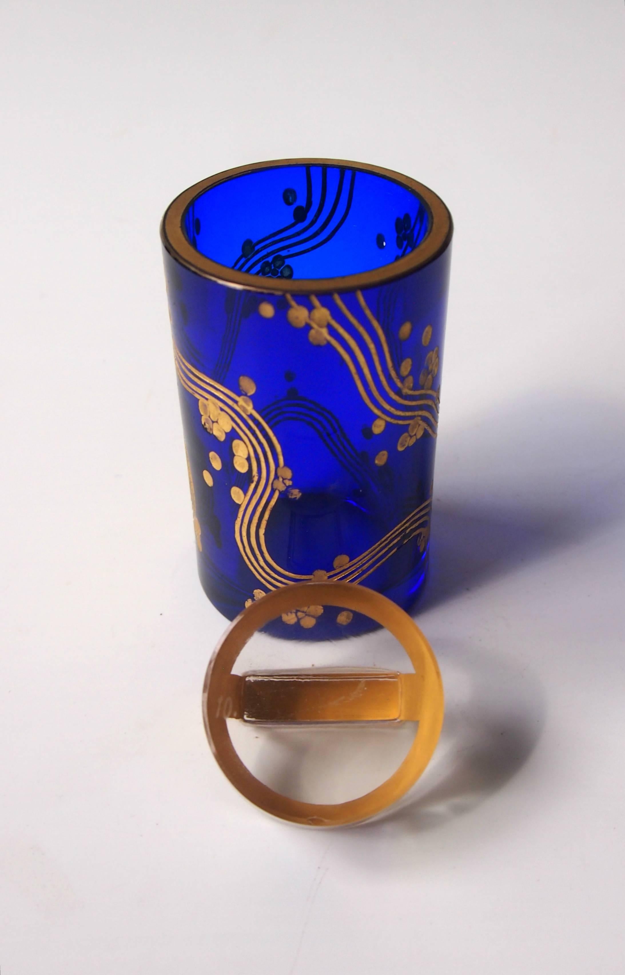 Early 20th Century Blue and Gold Art Deco Fachschule Haida Ortel Pot and Cover