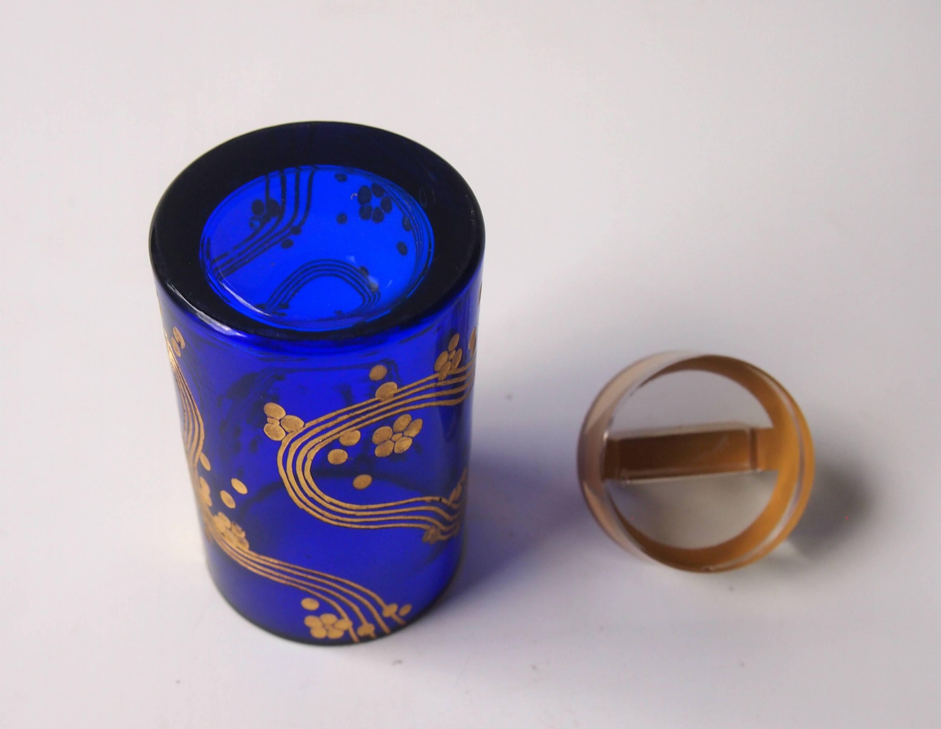 Art Glass Blue and Gold Art Deco Fachschule Haida Ortel Pot and Cover