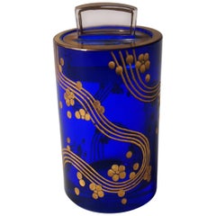 Blue and Gold Art Deco Fachschule Haida Ortel Pot and Cover