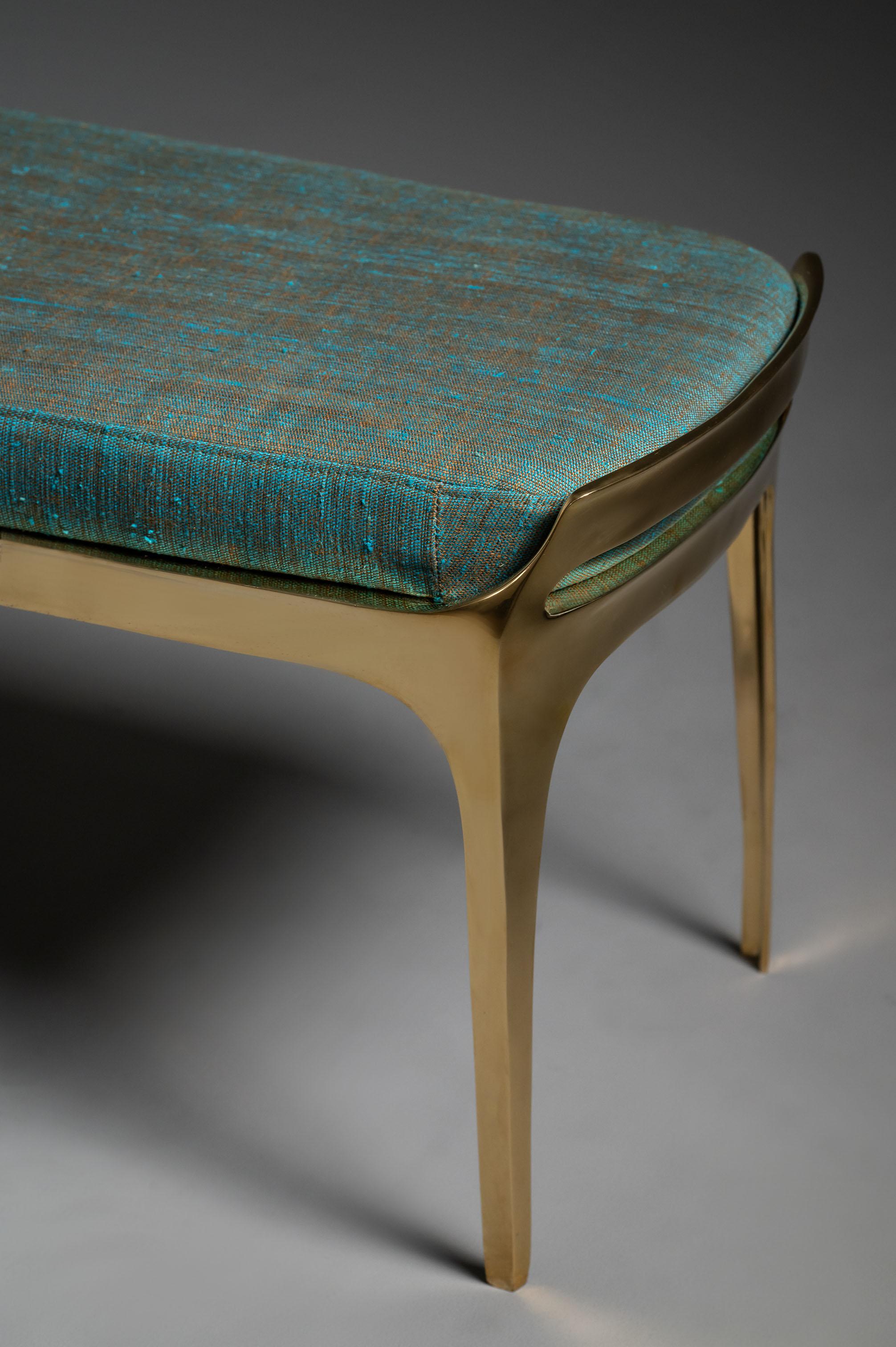 Modern Blue and Gold Bruda Chair & Bench Set (IN STOCK) For Sale