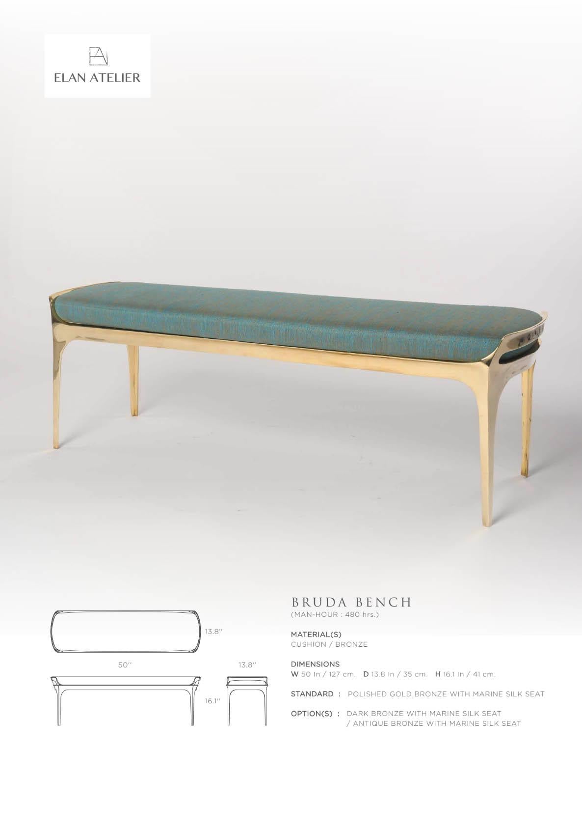 Blue and Gold Bruda Chair & Bench Set (IN STOCK) In New Condition For Sale In New York, NY