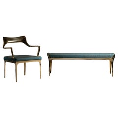 Blue and Gold Bruda Chair & Bench Set (IN STOCK)