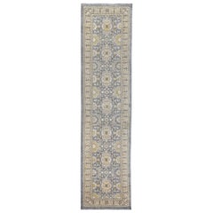 Blue and Gold Contemporary Handmade Wool Turkish Oushak Runner