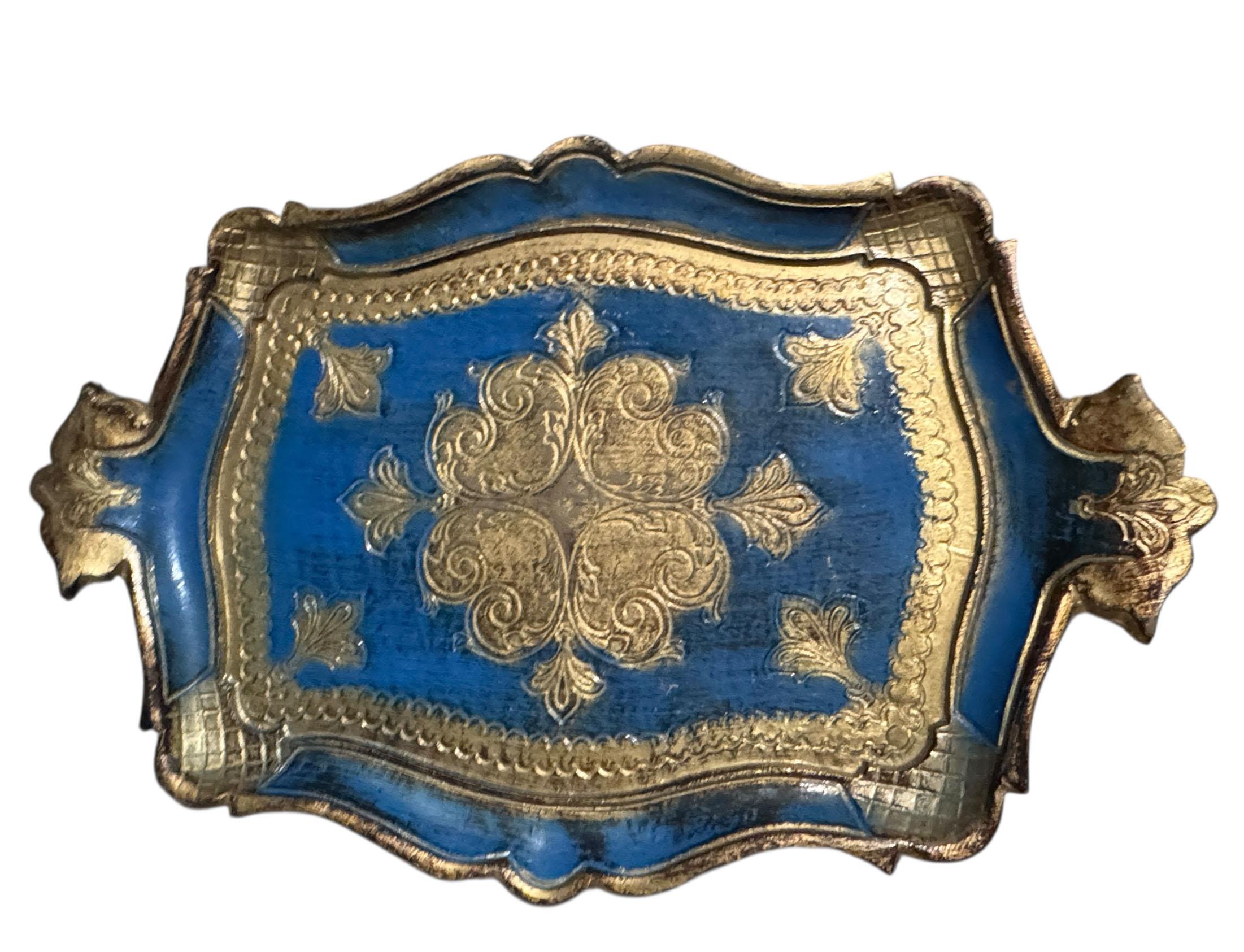 italien Plateau Florentine bleu et or en vente