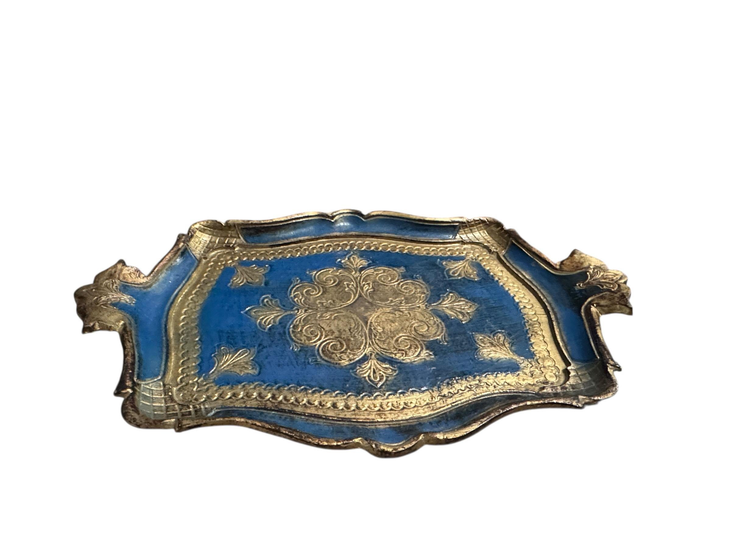 Plateau Florentine bleu et or Bon état - En vente à Clearwater, FL