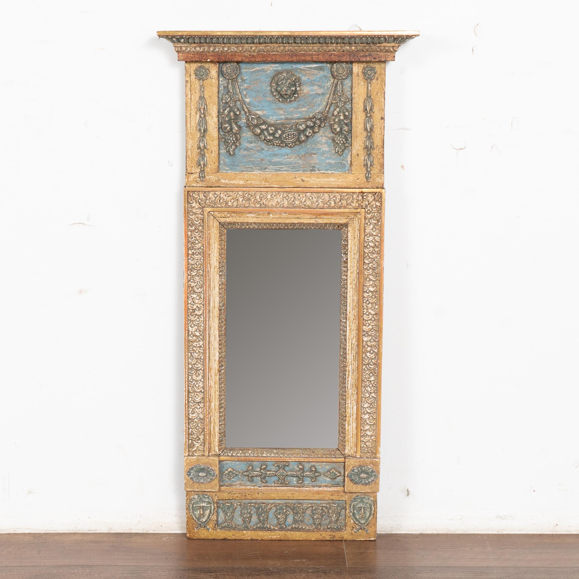 Empire Blue and Gold Gilt Trumeau Mirror, Sweden circa 1820-40