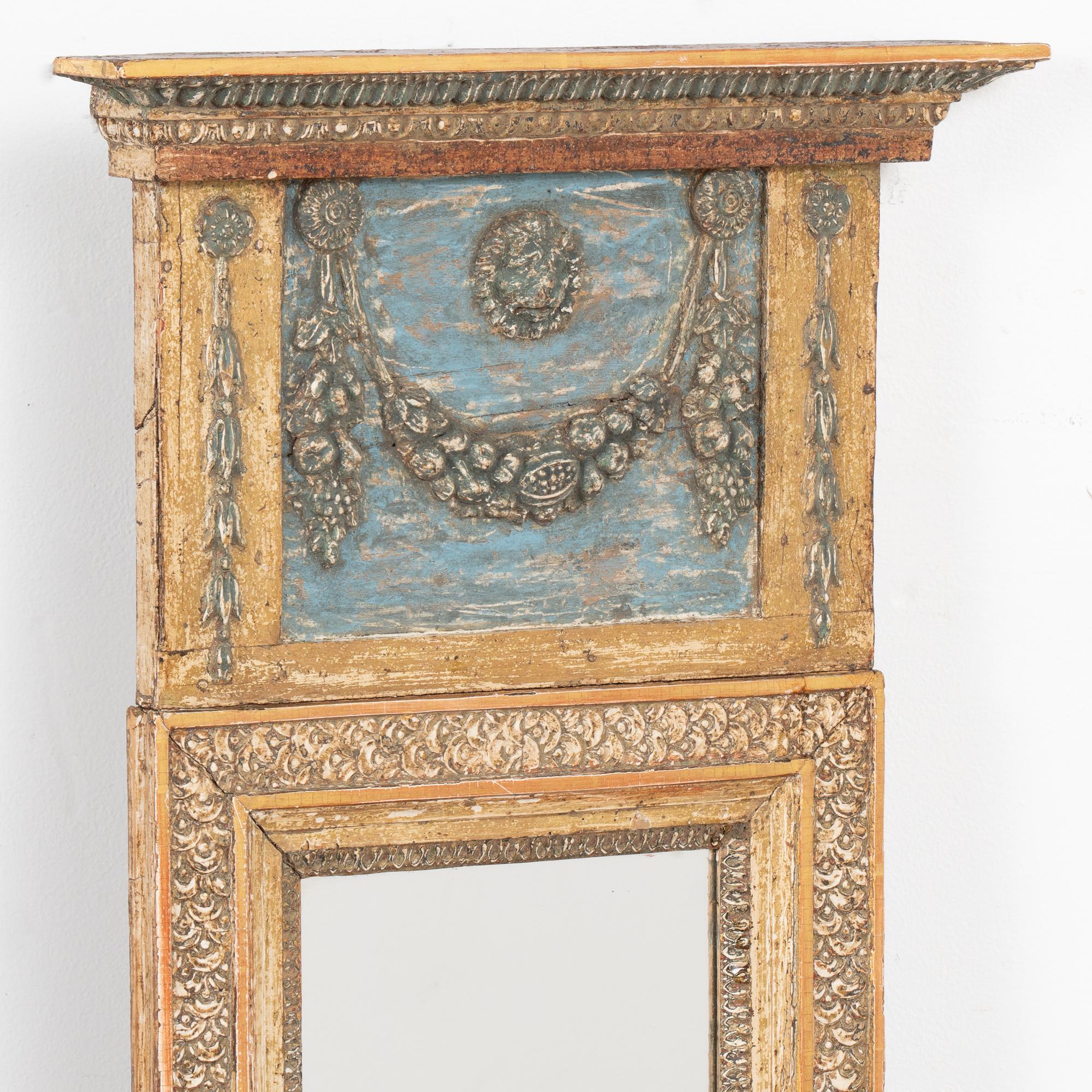Swedish Blue and Gold Gilt Trumeau Mirror, Sweden circa 1820-40
