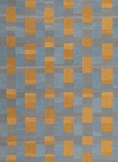 Blue and Gold Gometric Shiraz Flatweave Rug