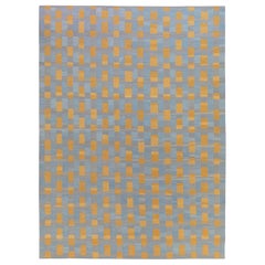 Tapis Shiraz Gometric bleu et or à armure plate