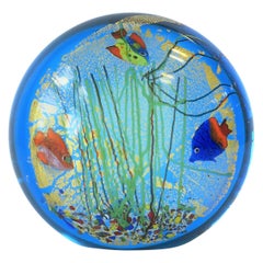 Blue and Gold Italian Murano Fish and Sea Art Glass Decorative Object