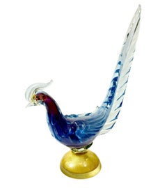 Figurillas de pájaros de cristal de Murano azul y dorado, Italia, circa años 50 - Pareja