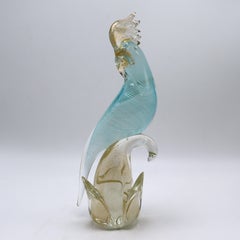 Blue and Gold Murano Signed Sandro Frattin Parrot, c. 1950