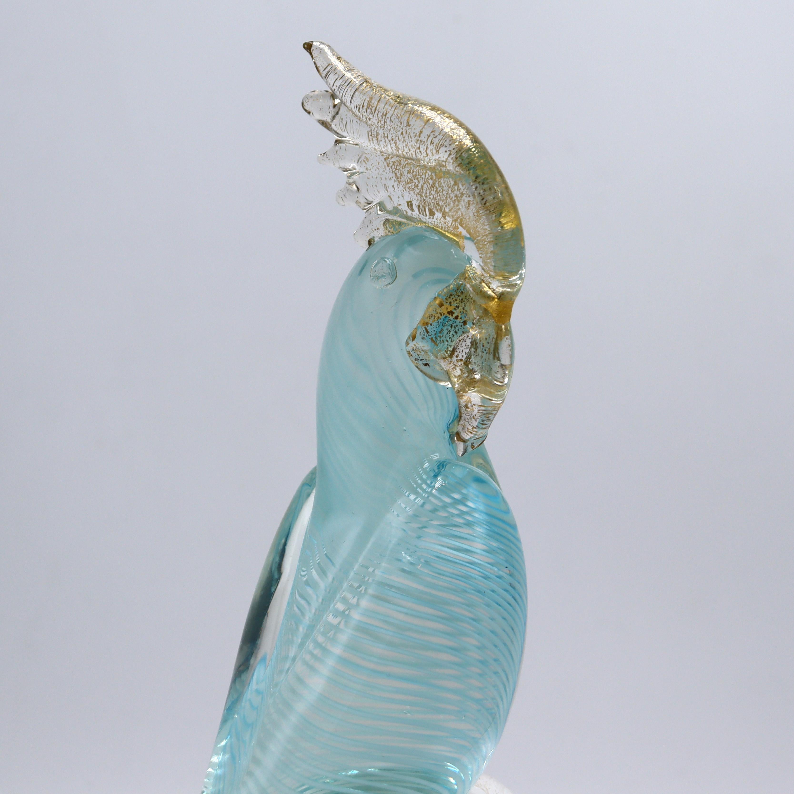 Blue and Gold Murano Signed Sandro Frattin Parrot, c. 1950 In Good Condition In Dallas, TX