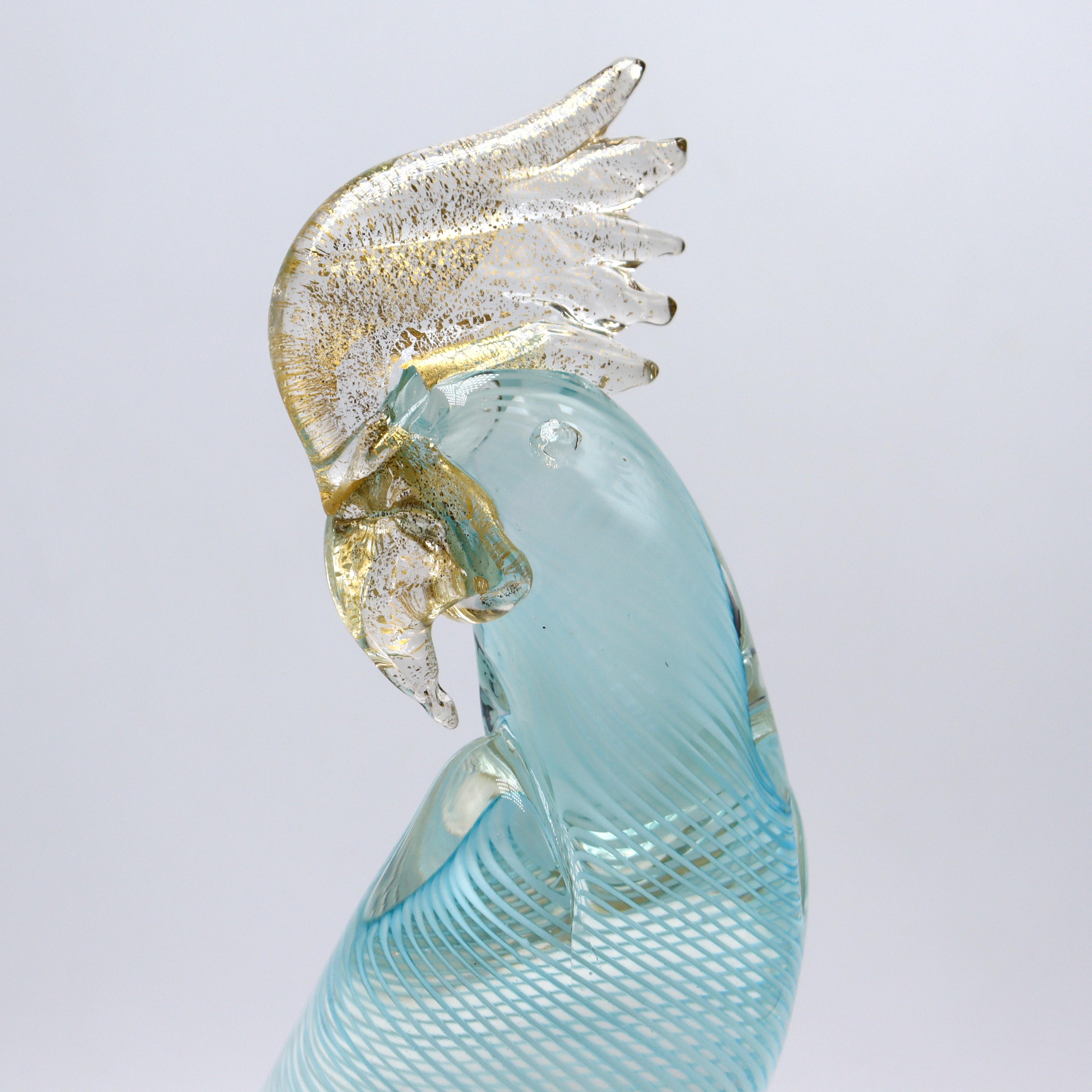 Mid-20th Century Blue and Gold Murano Signed Sandro Frattin Parrot, c. 1950
