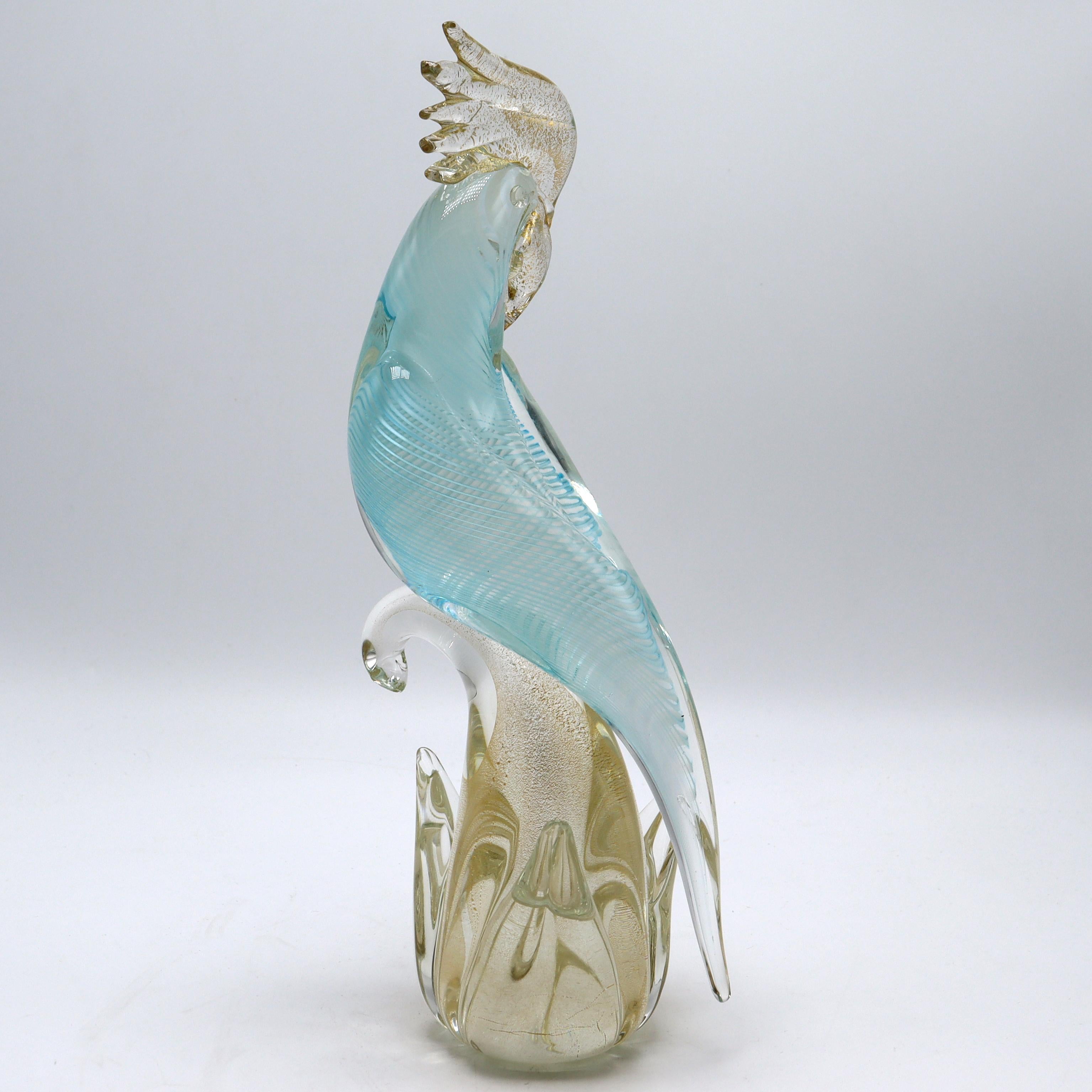 Blue and Gold Murano Signed Sandro Frattin Parrot, c. 1950 1