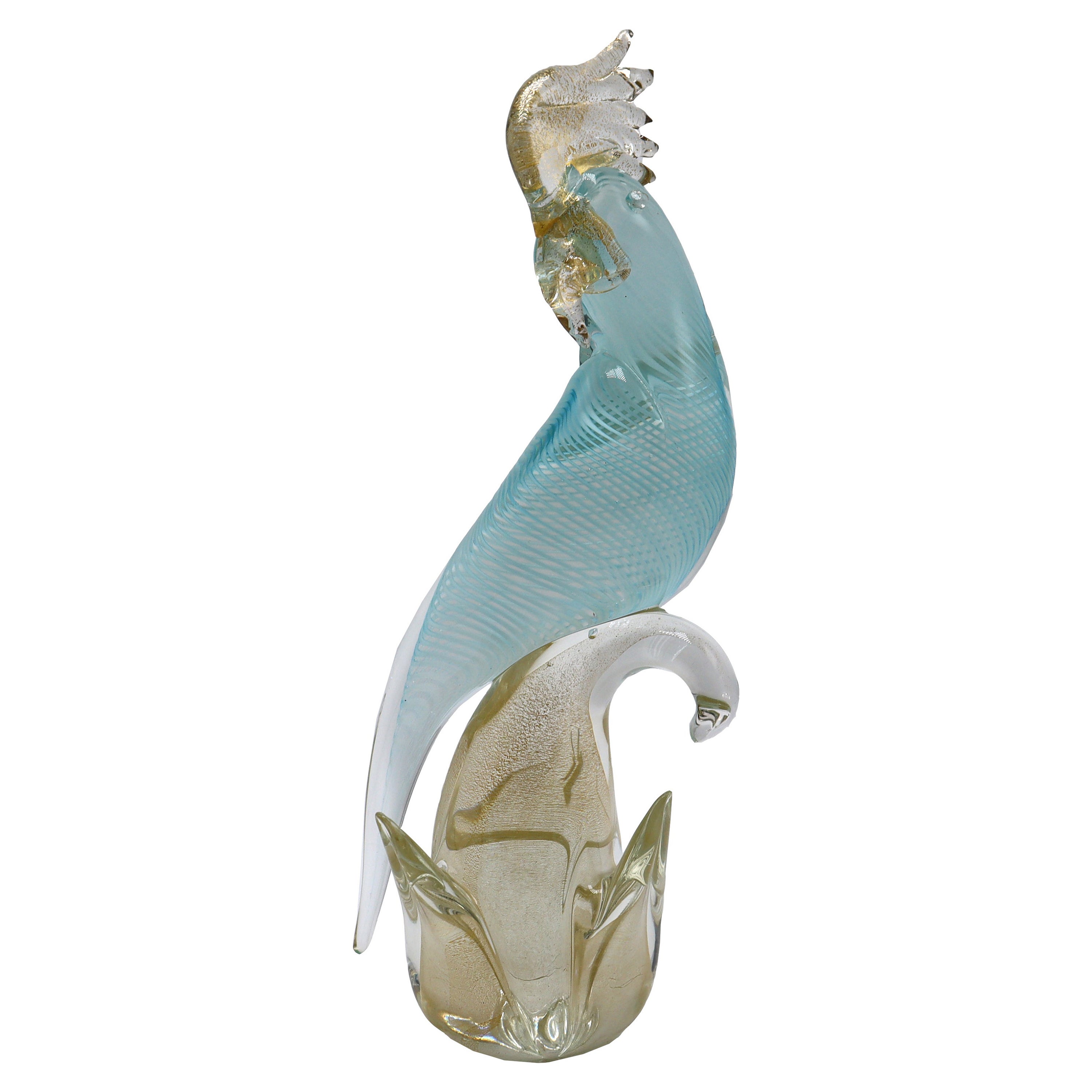 Blue and Gold Murano Signed Sandro Frattin Parrot, c. 1950