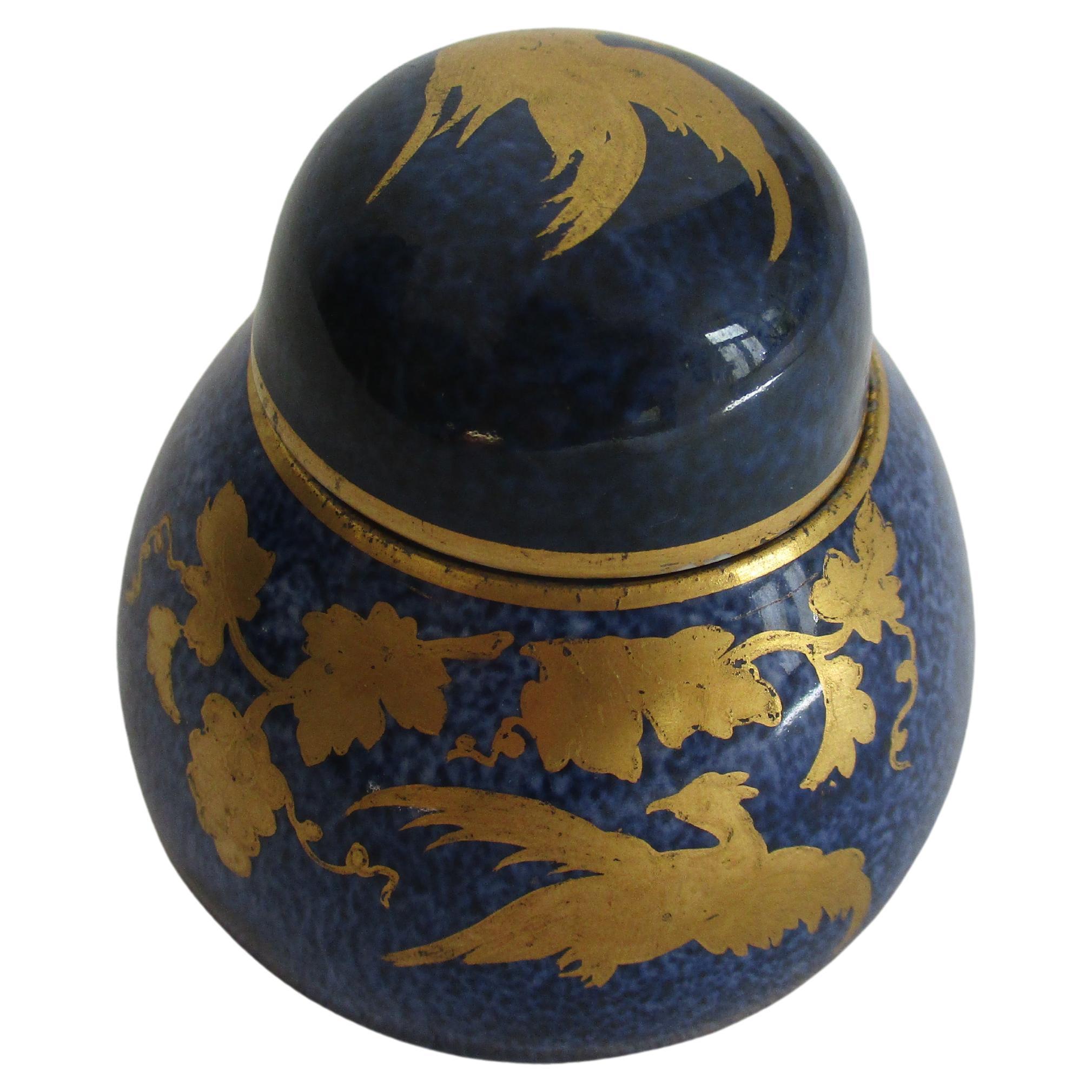 Blaues und goldenes Porzellan-Tintenfass von Crown Stafforshire