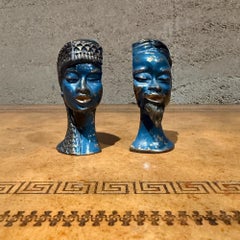 Blue and Gold-Toned Bust Figurines Male & Female Paper Weights