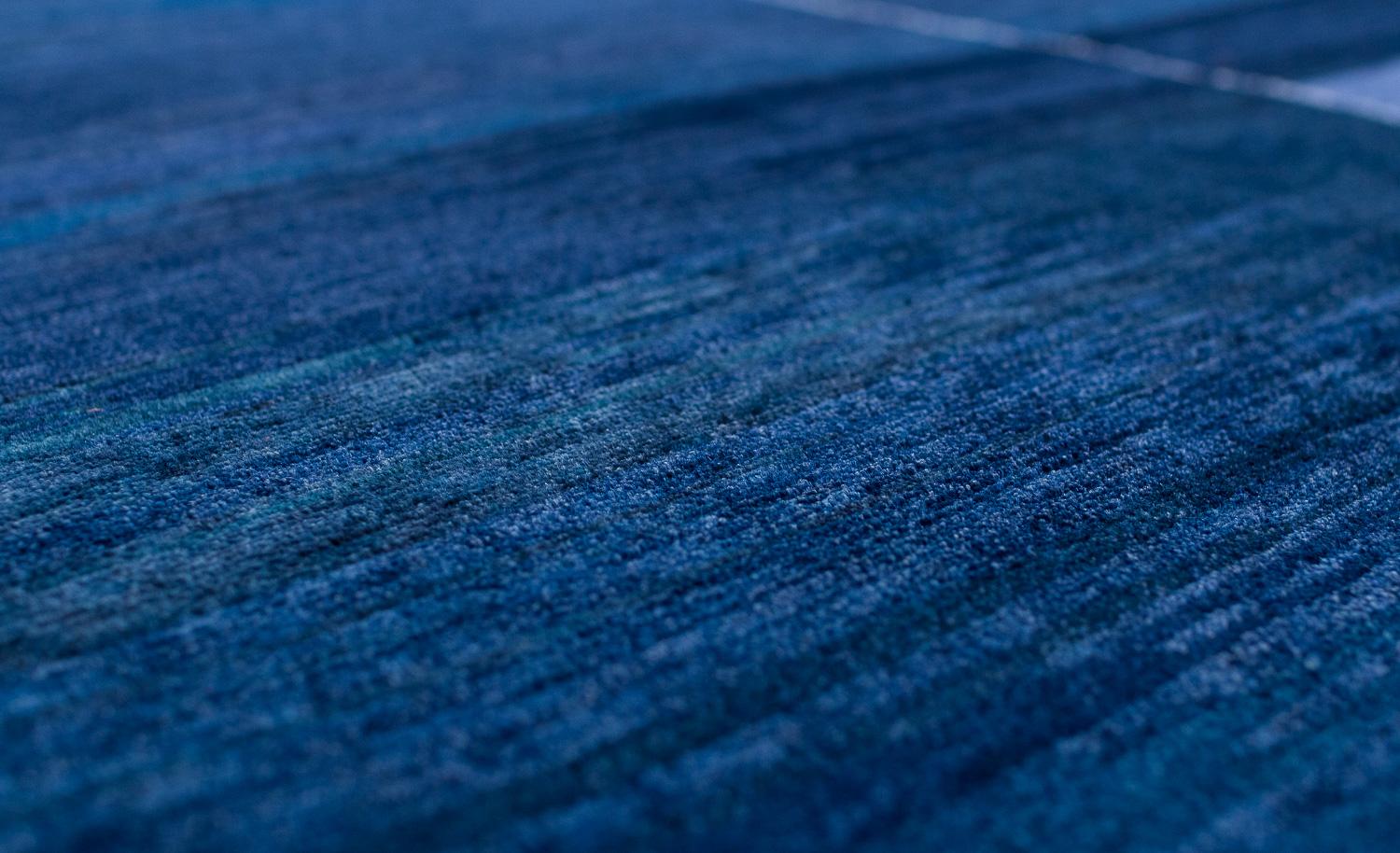 Blue and Gold Tribal Modern Natural Wool Area Rug Empyrean by Joseph Carini For Sale 5