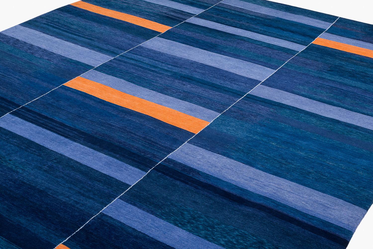 Blue and Gold Tribal Modern Natural Wool Area Rug Empyrean by Joseph Carini In New Condition For Sale In New York, NY