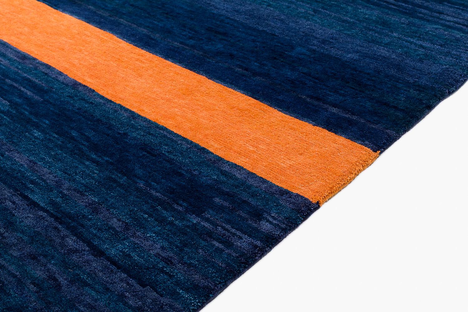 Blue and Gold Tribal Modern Natural Wool Area Rug Empyrean by Joseph Carini For Sale 2