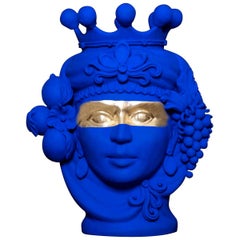 In Stock in Los Angeles, Blue & Gold Terracotta Vase, Stefania Boemi