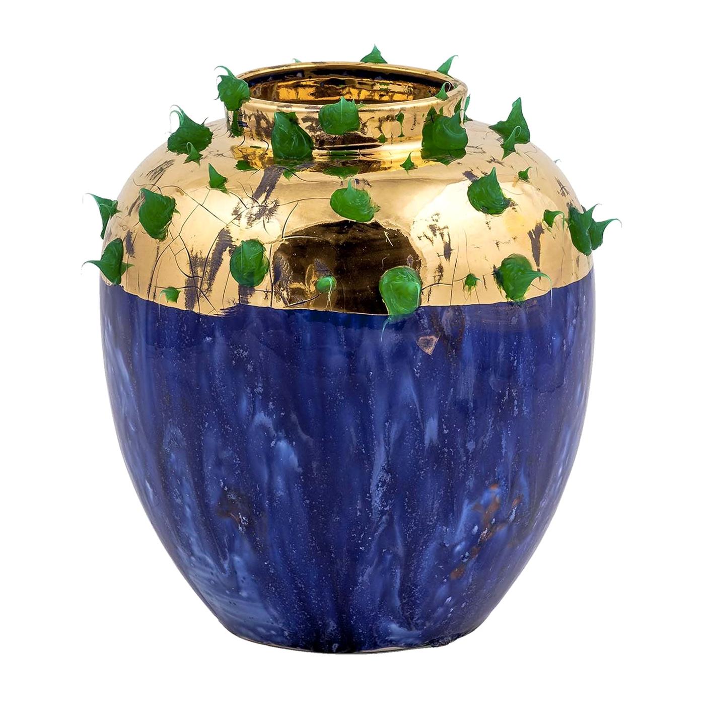 Pair of Blue and Gold Vases For Sale at 1stdibs