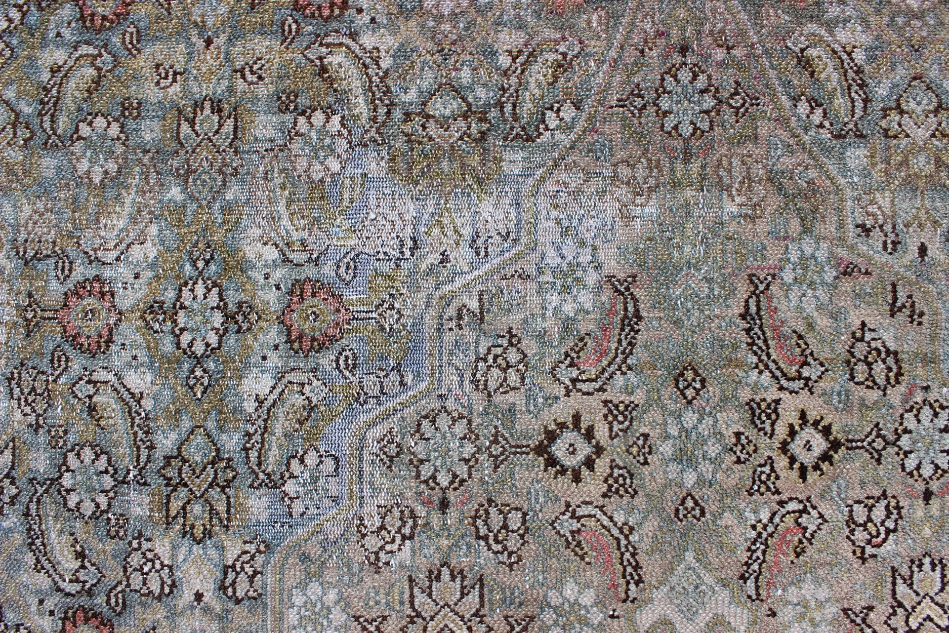 Steel Blue and Taupe Antique Persian Malayer Rug with Medallion Design 3