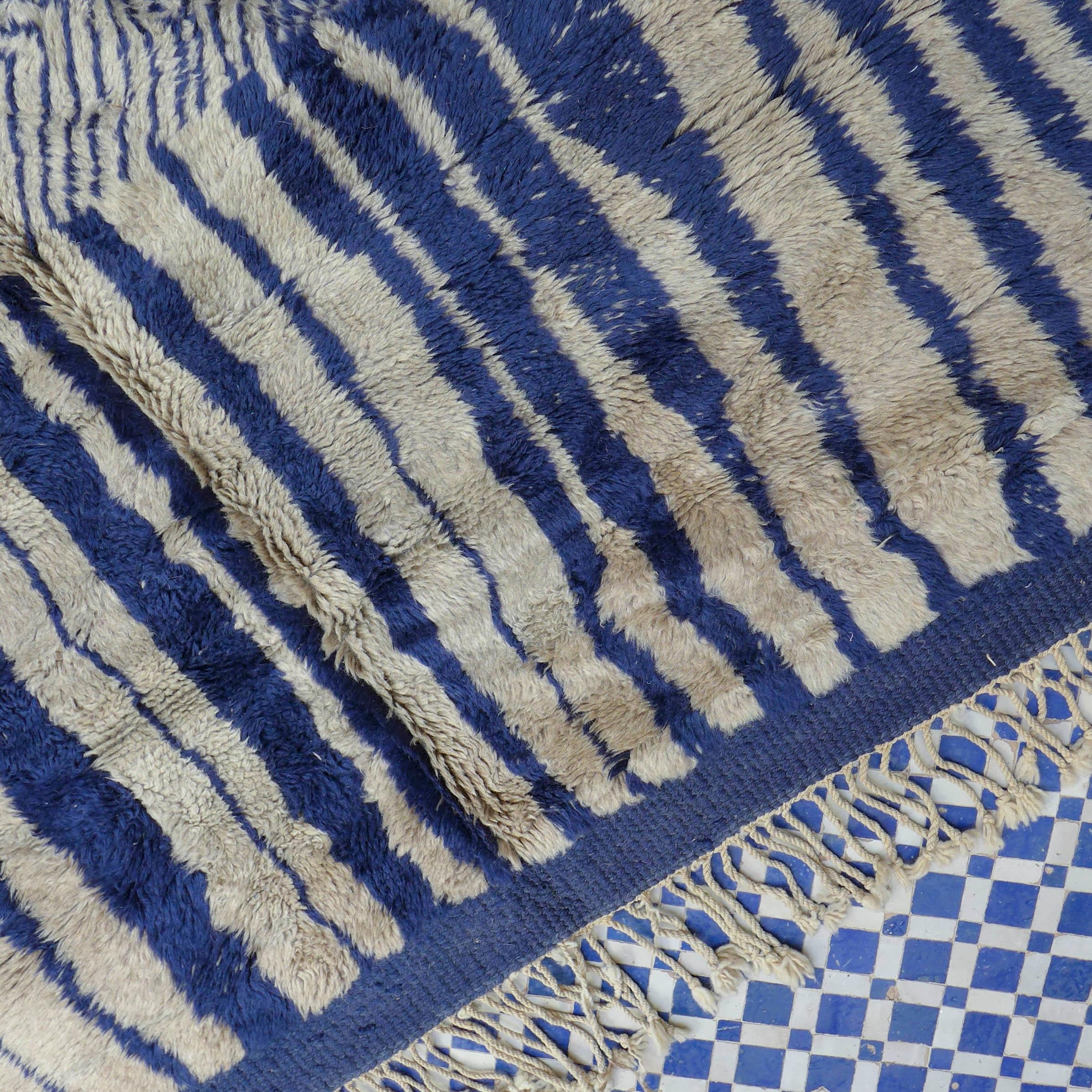 Blue and Gray Contemporary Moroccan Berber Rug In Excellent Condition In Amsterdam, NL