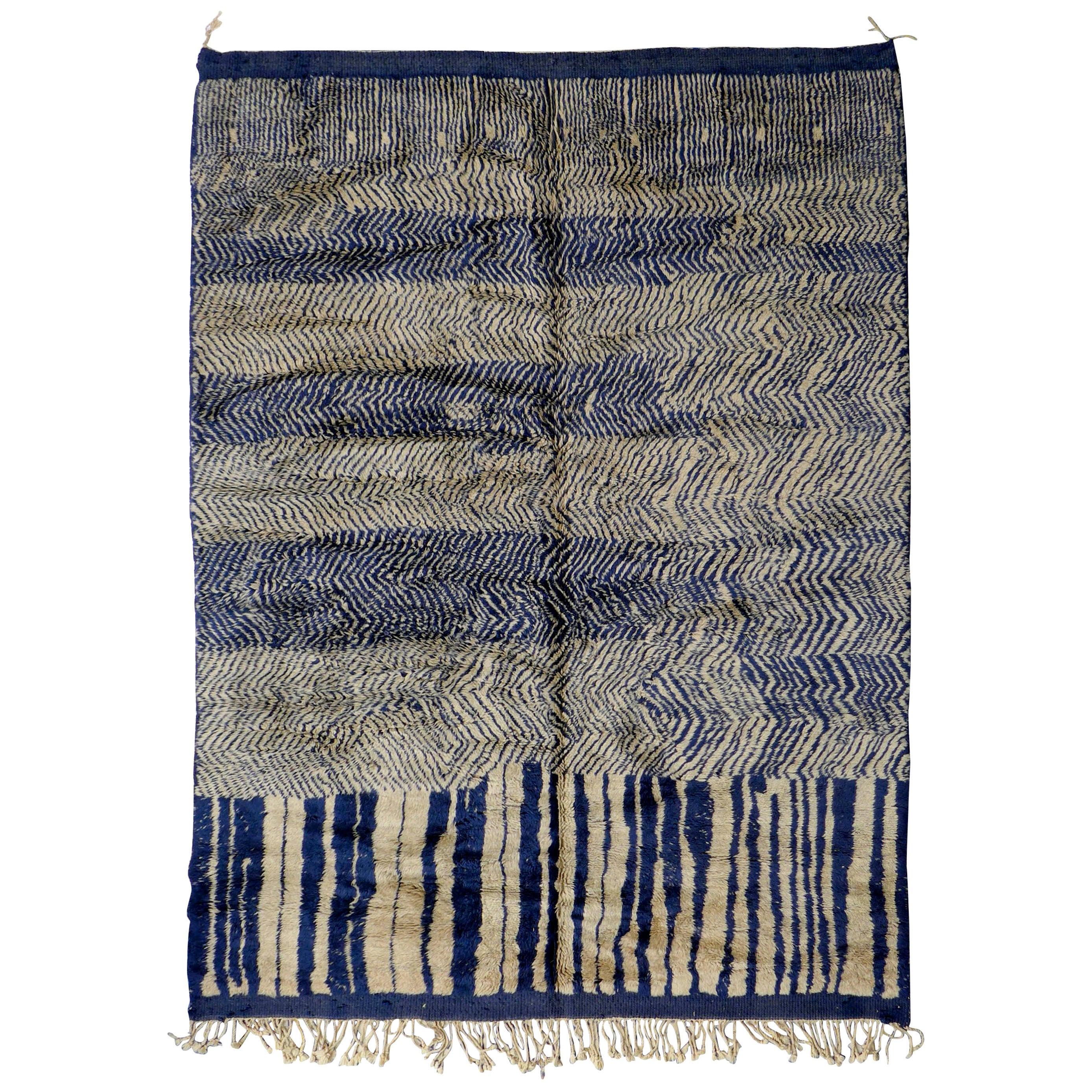Blue and Gray Contemporary Moroccan Berber Rug