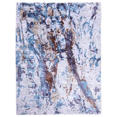 Blue and Gray Contemporary Rug Silk and Wool Abstract Design
