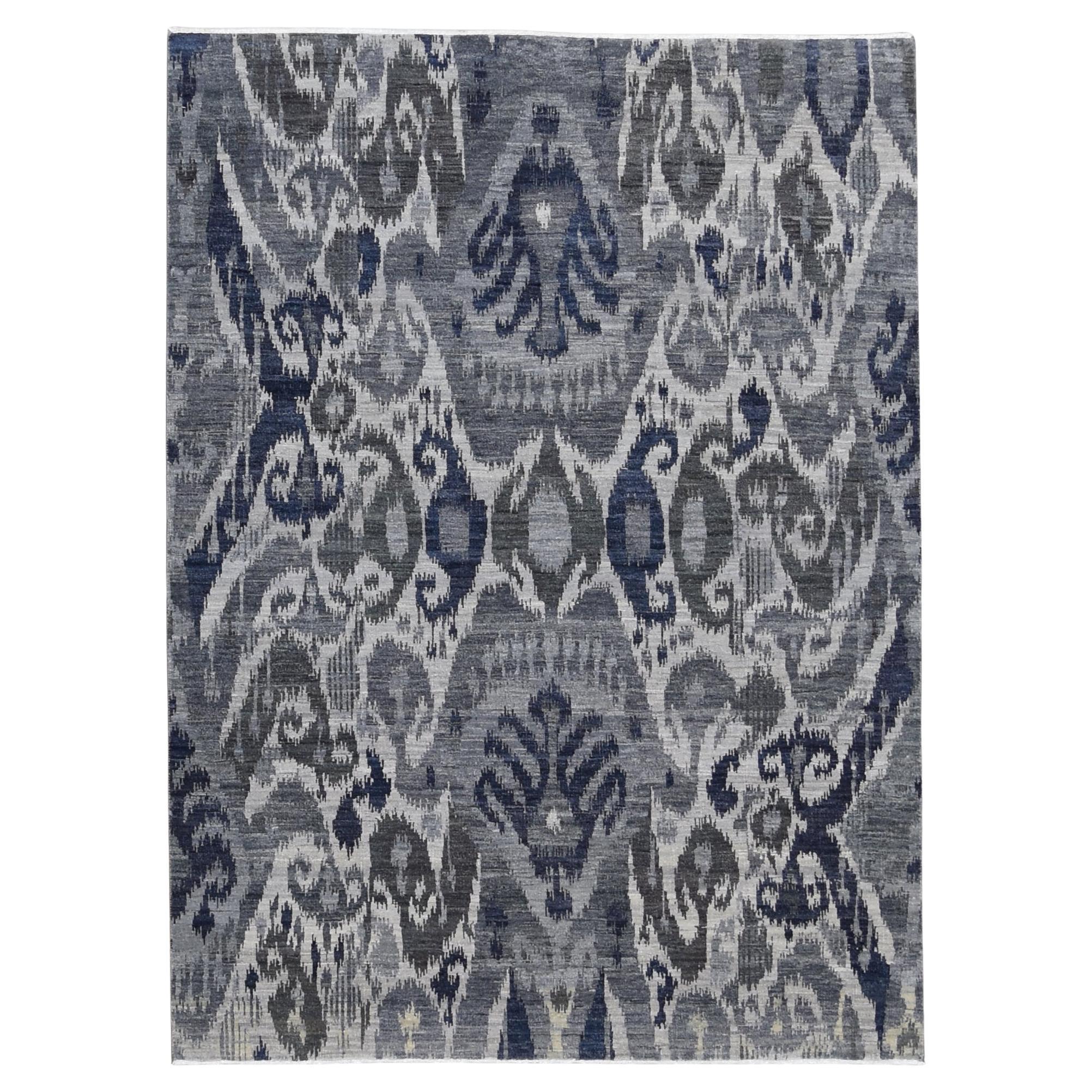 Tapis Ikat bleu et gris 5'1''x7'