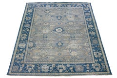 Blue And Gray Indian Mahal Wool Rug Handmade by Apadana