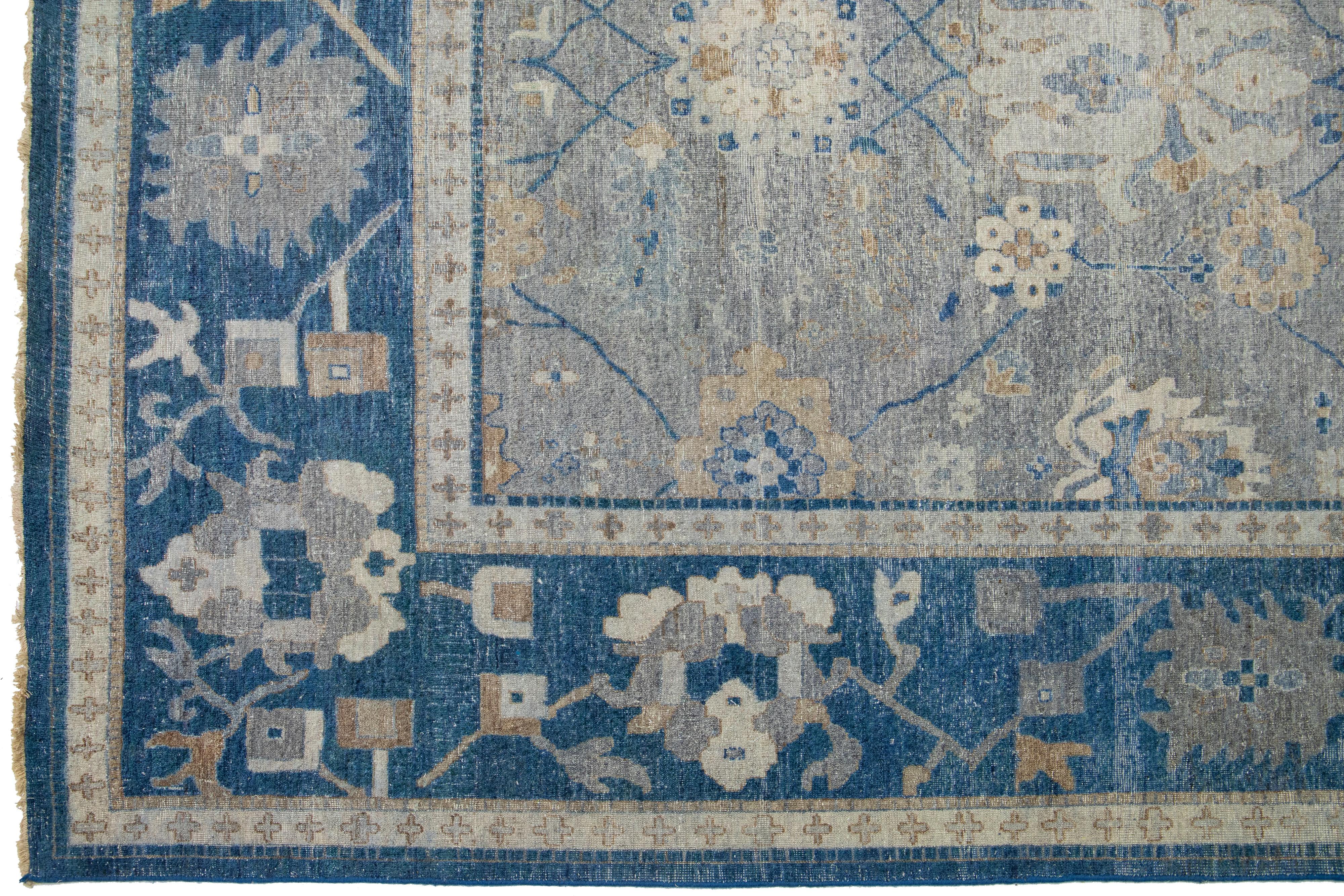 Blue And Gray Indian Mahal Wool Rug Handmade by Apadana In New Condition For Sale In Norwalk, CT