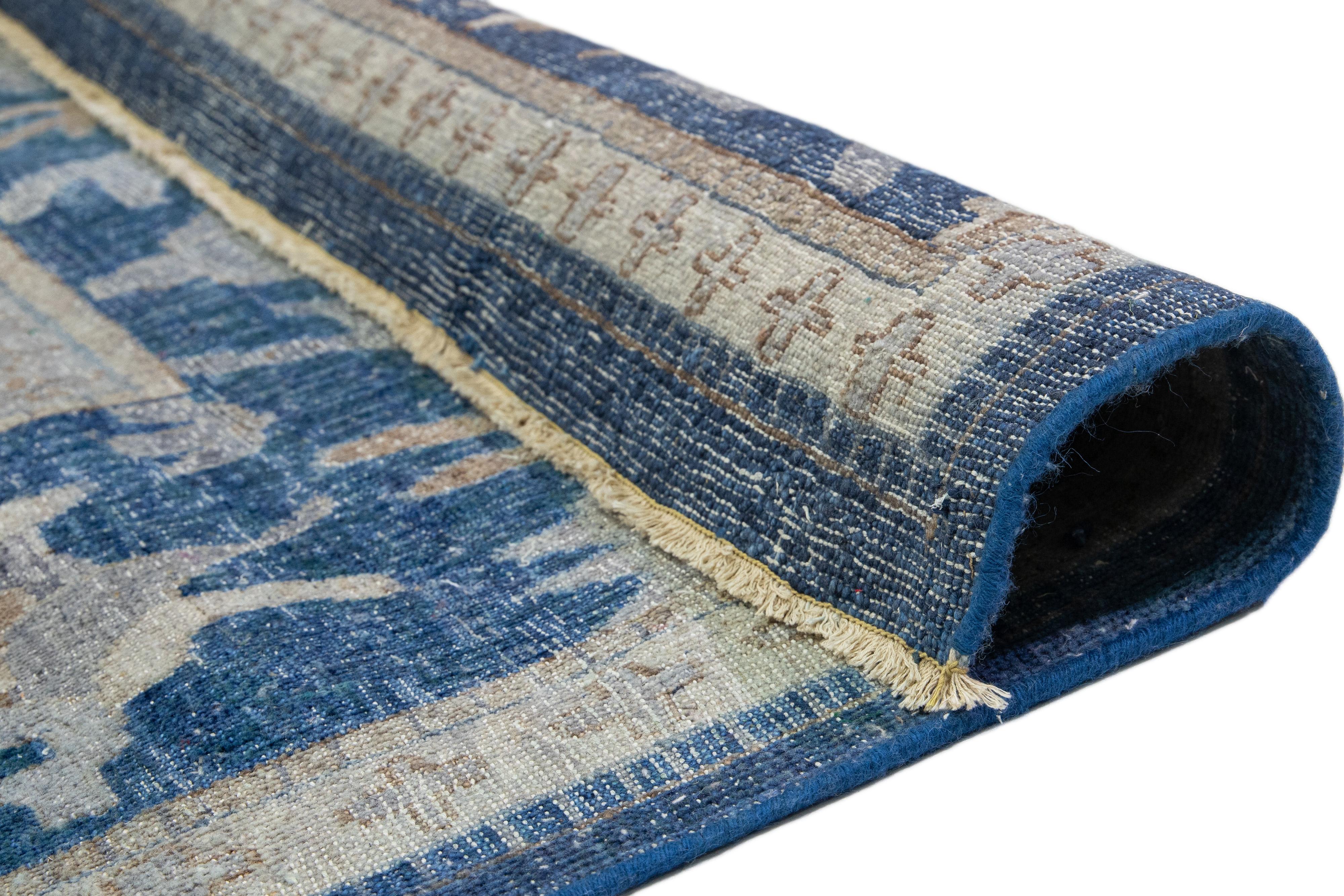 Blue And Gray Indian Mahal Wool Rug Handmade by Apadana For Sale 3