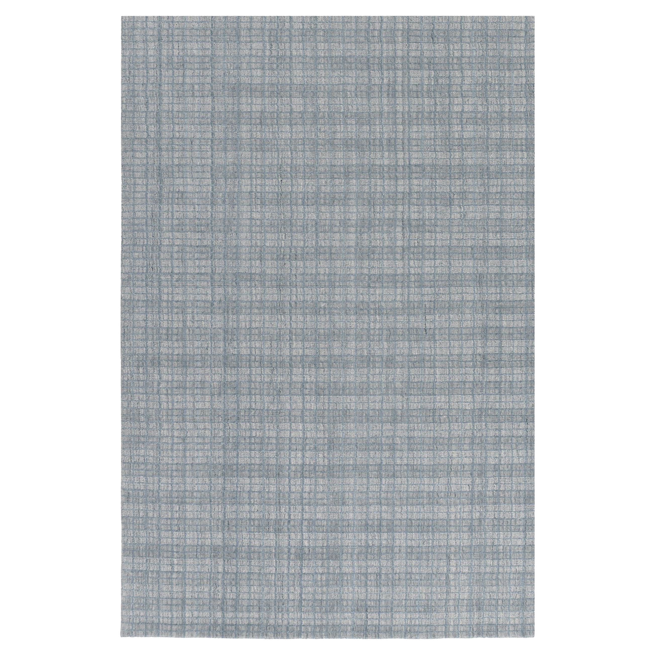 Blue and Gray Tartan Indoor Outdoor Rug, 9' x 12'