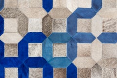 Blue and Gray Tessellation Trellis Customizable Cowhide Area Floor Rug XXLarge
