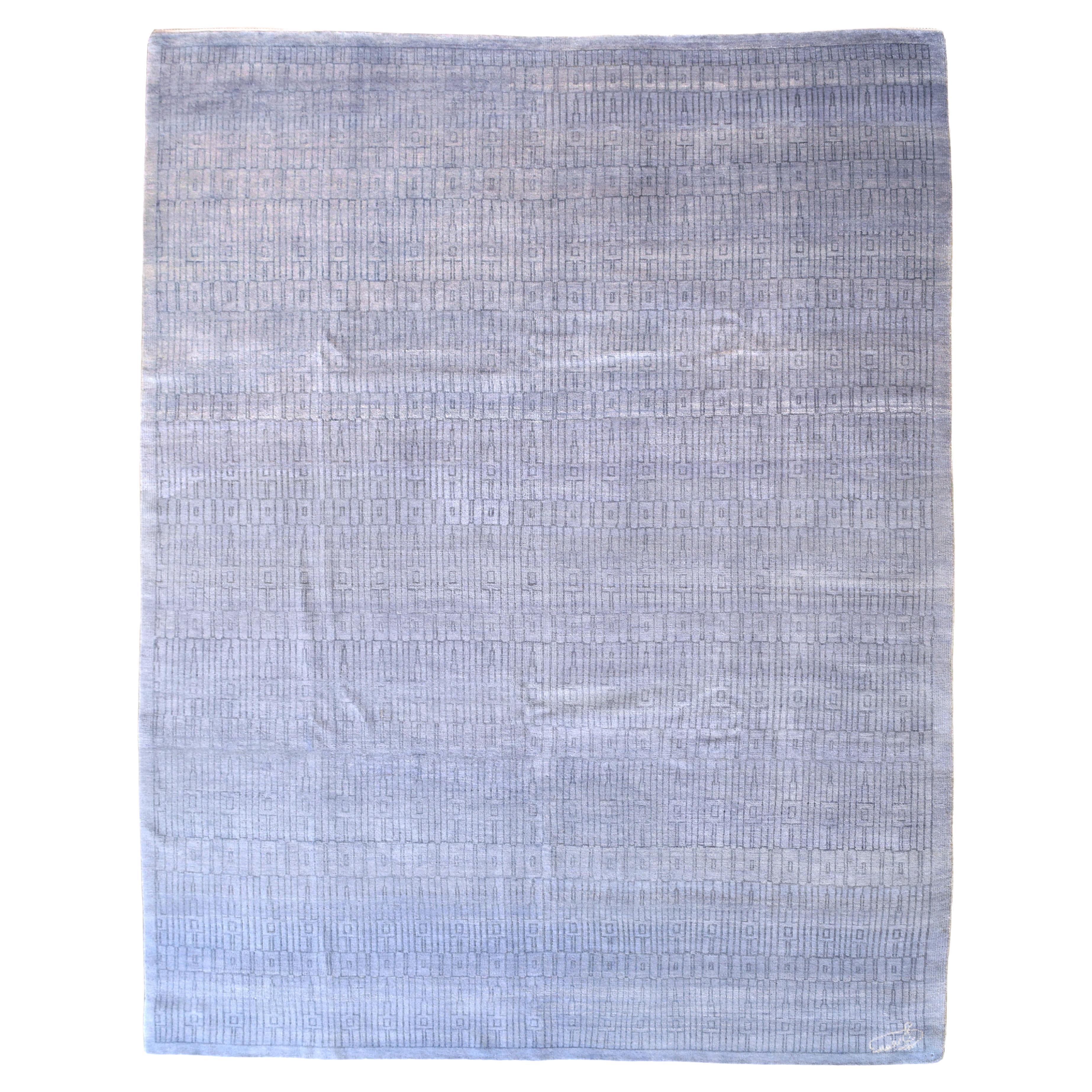 Blauer und grauer geometrischer Teppich „Excelsior“ aus reiner Wolle in Blau- und Grautönen auf Tone, 8x10