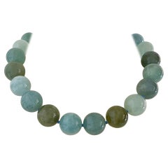 Blue and Green Aquamarine 20mm Bead Necklace with Sterling Silver Clasp