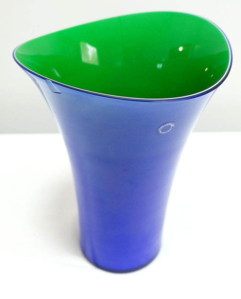 Murano Glass Vase Set by V. Nason & C. Italy, Blue and Green Asymmetric Vases In Excellent Condition For Sale In Miami, FL