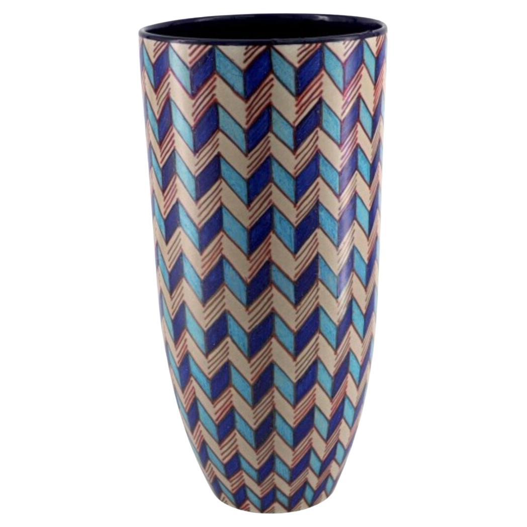 Vase en céramique bleu et vert d'Ivana et Saura Vignoli