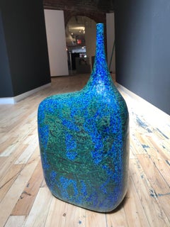 Blue and Green Ceramic Vase in the Style of Marcello Fantoni