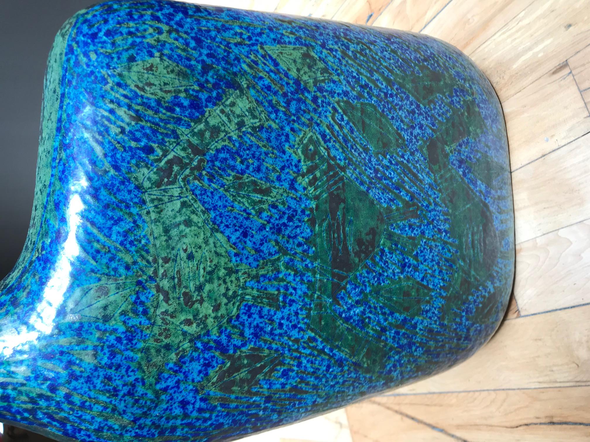 Mid-20th Century Blue and Green Ceramic Vase in the Style of Marcello Fantoni For Sale