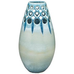 Blue and Green Crystaline Glazed Pierced Teardrop Vase, In Stock