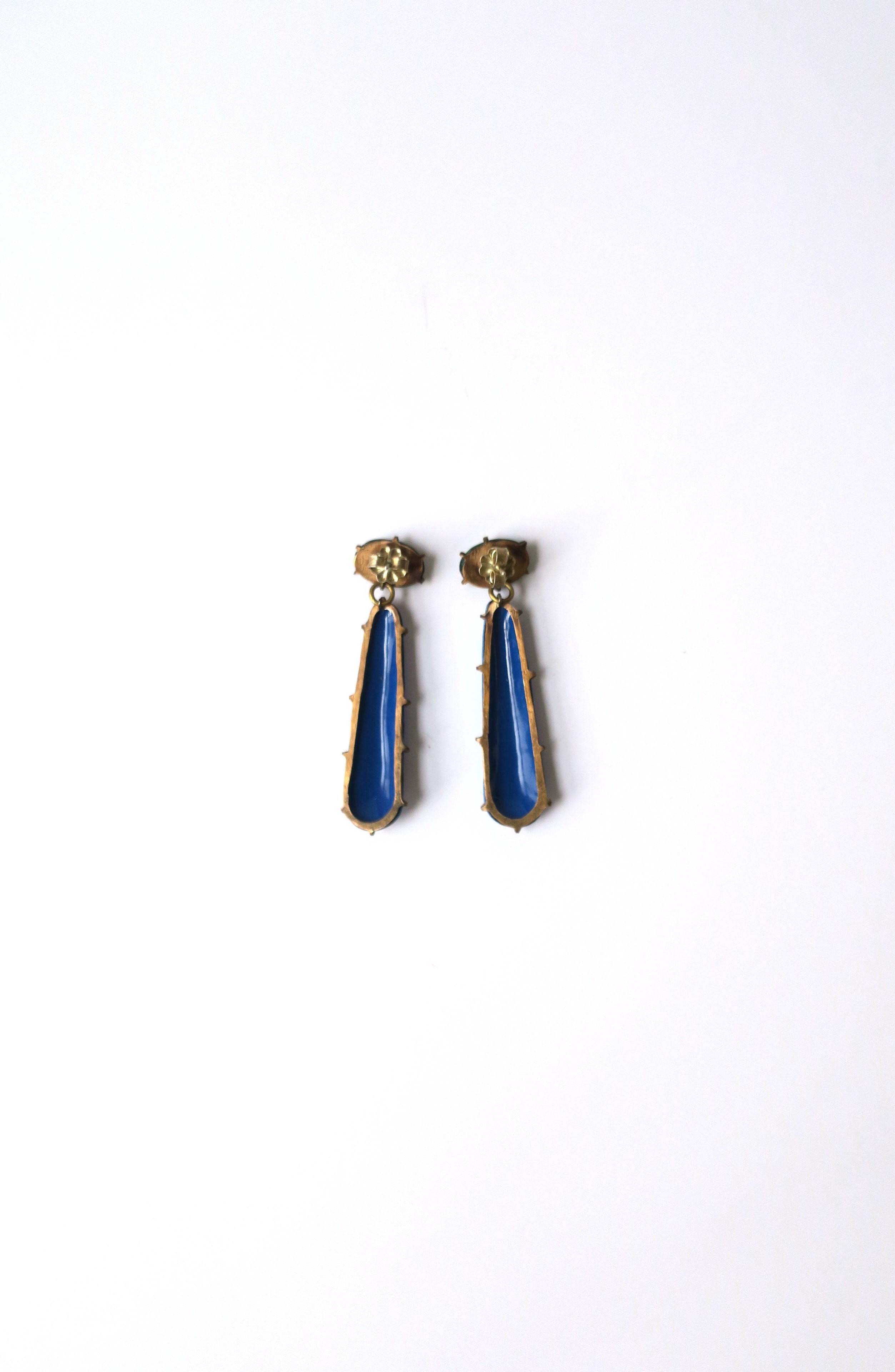 Blue and Green Enamel Dangle Drop Earrings For Sale 6