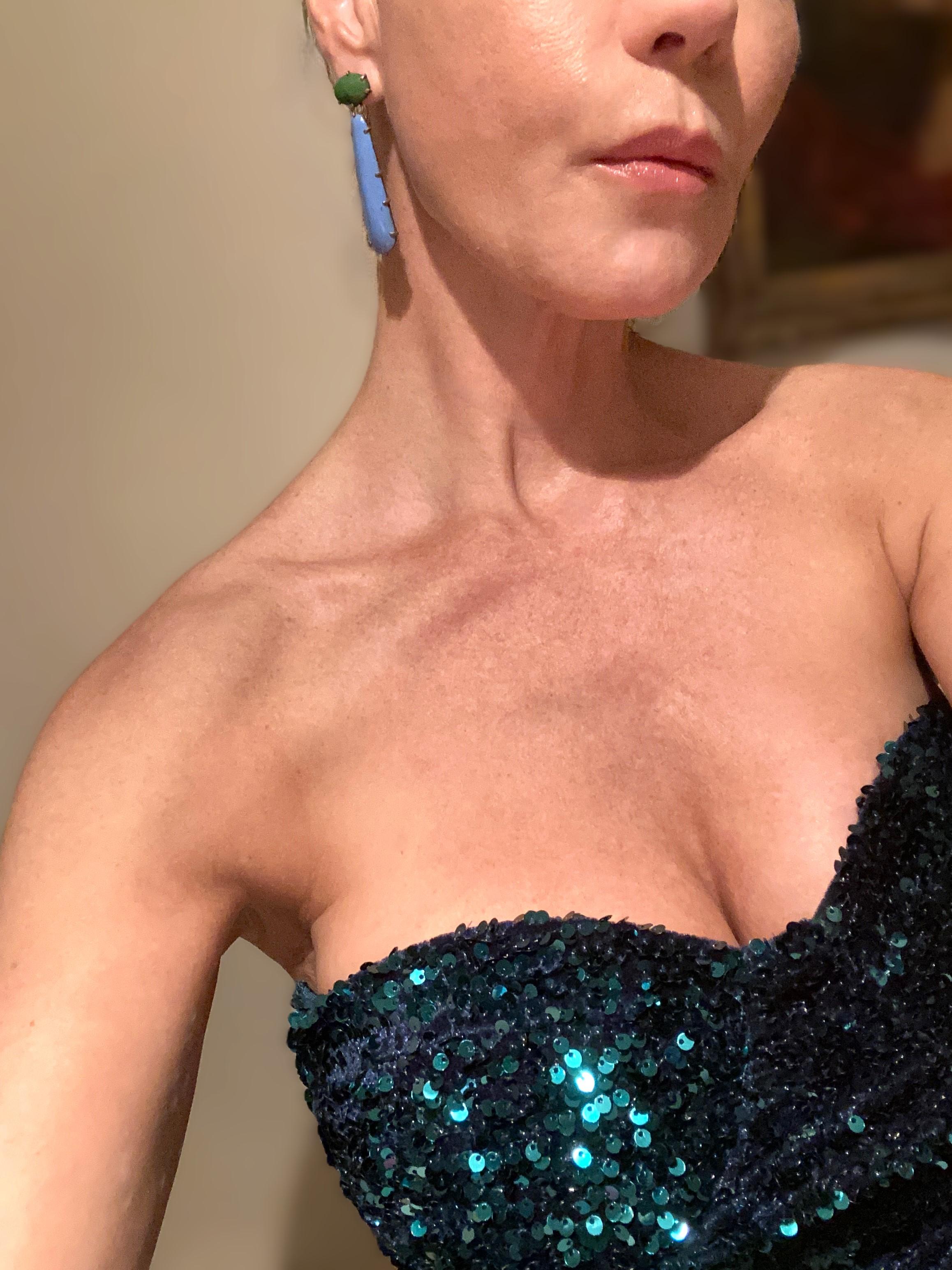 Contemporary Blue and Green Enamel Dangle Drop Earrings For Sale