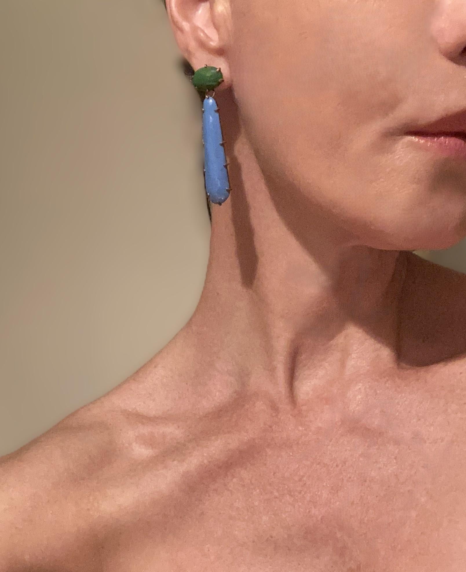 Blue and Green Enamel Dangle Drop Earrings In Excellent Condition For Sale In New York, NY