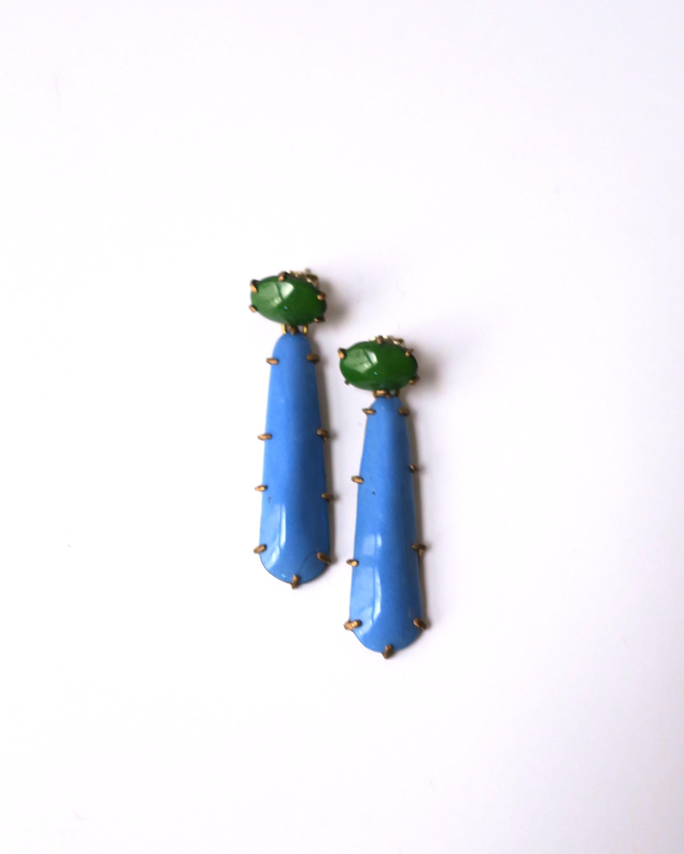 Blue and Green Enamel Dangle Drop Earrings For Sale 1