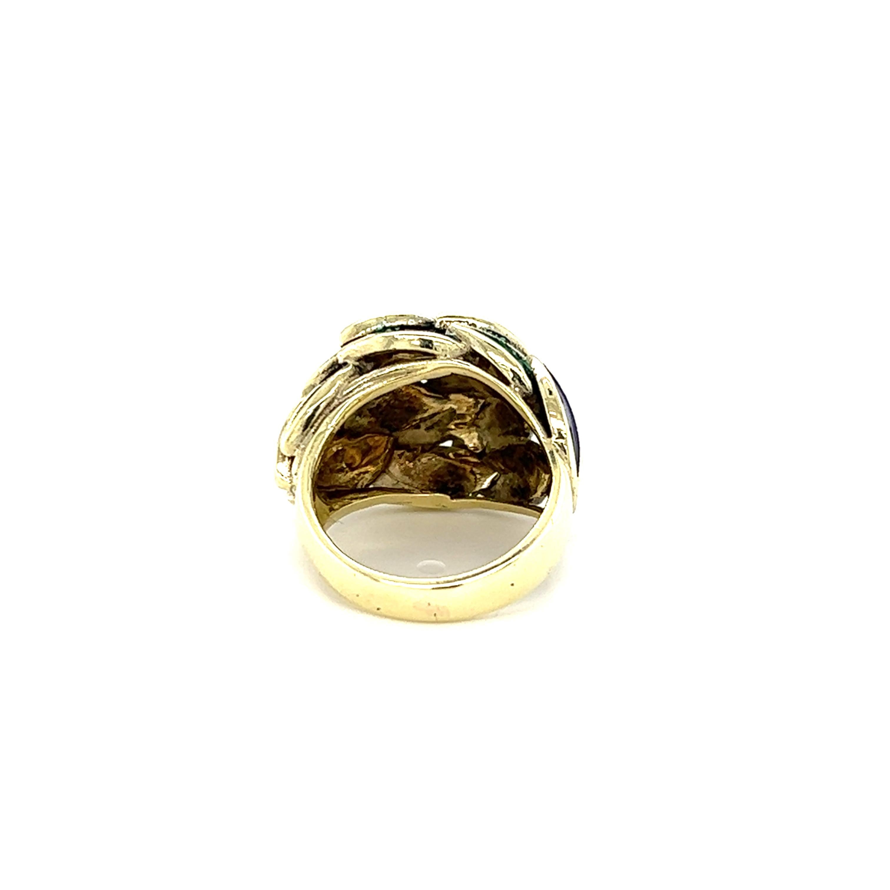 Blue and Green Enamel Dome Ring in 18K Gold 2